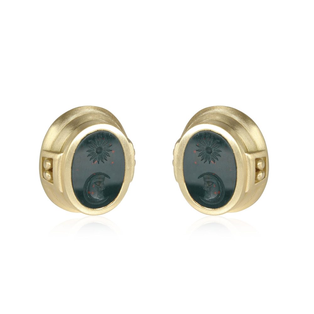 Barry Kieselstein Cord Bloodstone Intaglio 1985 Earring in 18K Yellow Gold